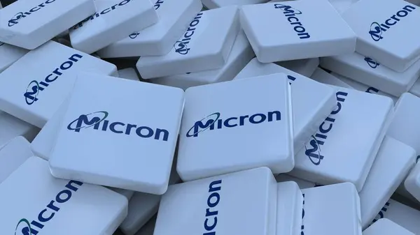 Micron Technology logo şirketi arkaplan 3d illüstrasyon borsa editoryel