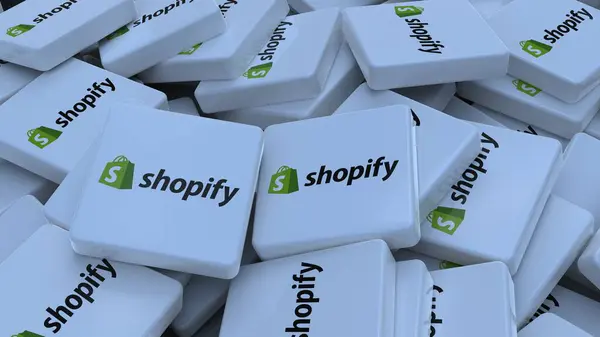 Shopify logo kübü şirketinin arka planı 3 boyutlu illüstrasyon borsa editörü