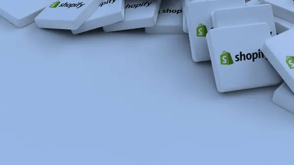 Shopify logo kübü şirketinin arka planı 3 boyutlu illüstrasyon borsa editörü
