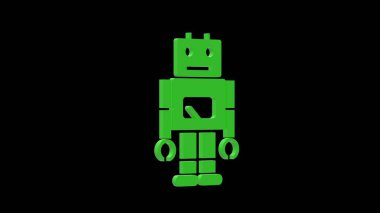 Robot yapay zeka makinesi yeşil set simgesi 3d çizim rotasyonunu öğreniyor