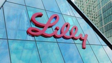 Eli Lilly şehir merkezindeki modern şehir kulesi. Şirket borsa editörü.