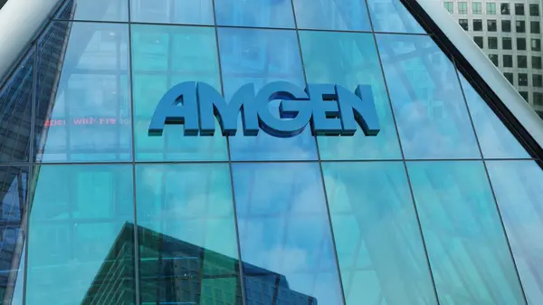 stock image Amgen modern urban tower downtown offices corporation  stocks market editorial