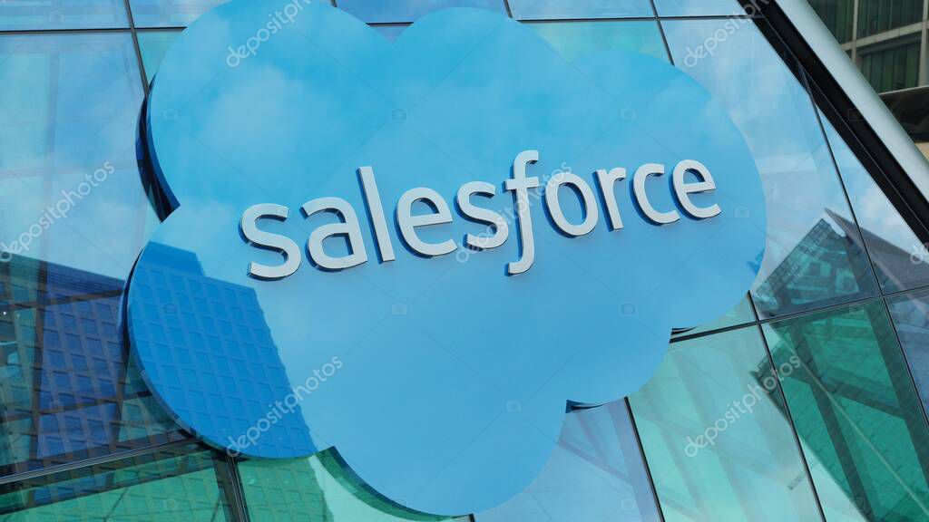 Salesforce modern urban tower downtown offices corporation  stocks market editorial