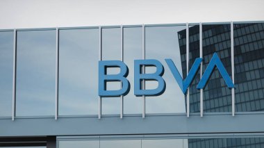 BBVA Banco Bilbao Vizcaya Arjantin Stok verileri ofis ön sayfasının logosu üzerine sunuldu