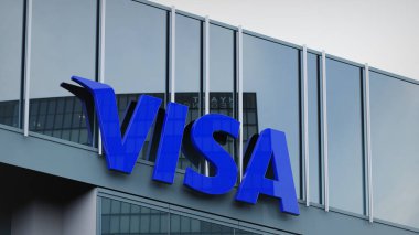 Ofis maskesinin logosu üzerindeki Visa Stock verileri