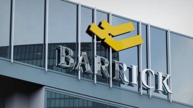 Barrick Gold Stock data presented on the logo of the office facade editorial clipart