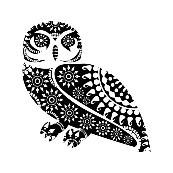 Kabile baykuşu. Mandala Renklendiren Baykuş. Kuşlu soyut duvar kağıdı. Yetişkinler için ruhsal rahatlama tasarımı. Zen sanatı. Tişört ve tekstil baskısı.