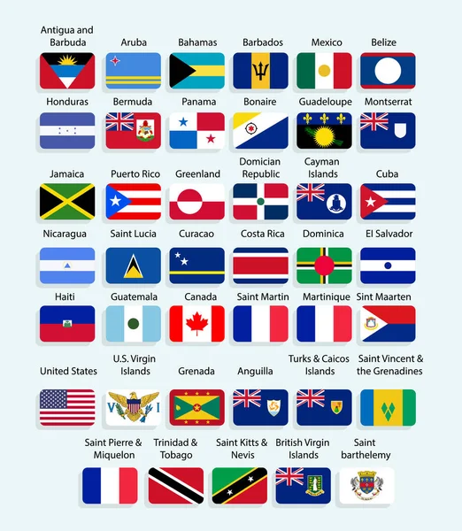 北美所有国家的国旗图标插图 北美所有国家的国旗图标插图 — 图库矢量图片