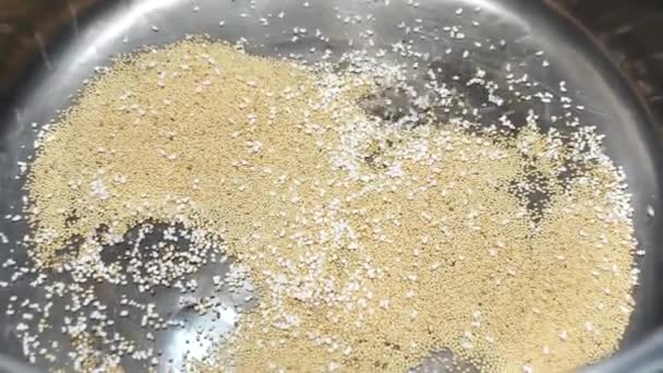Semillas Amaranto Que Cocinan Meten Dentro Una Olla Metal Como — Vídeo de stock