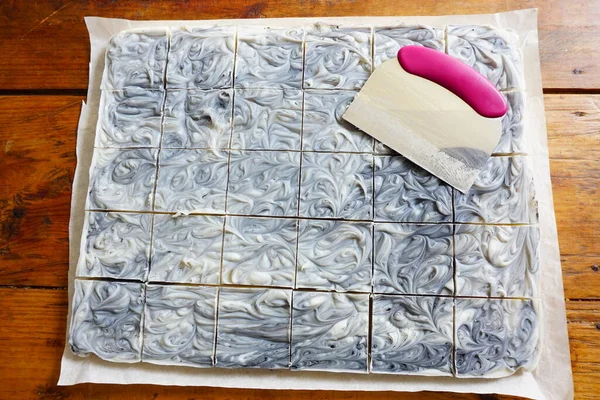 Making Cutting Homemade Cold Process Soap — Stock Photo, Image