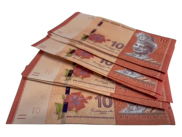 Malezya Ringgit para birimi beyaz arkaplan üzerine 10 Ringgit notu şeklinde.