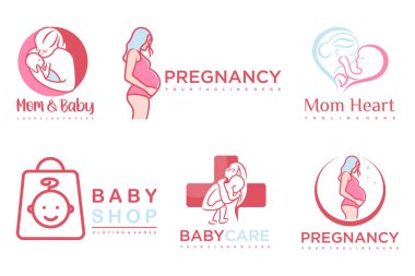 Mutlu bebek ve anne simgesi logo dizaynı. Çocuklar için rozetler & bebek bakım merkezi. İllüstrasyon