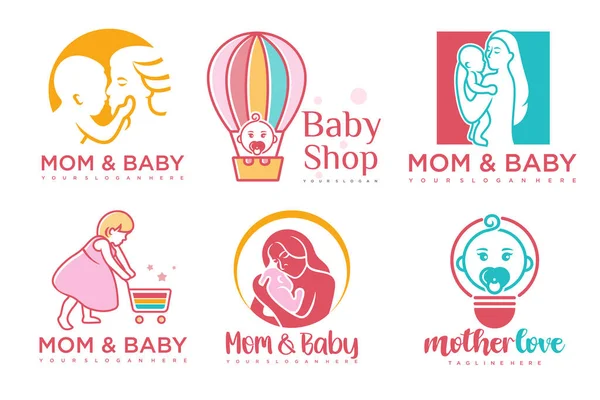Szczęśliwy Zestaw Ikon Dziecka Matki Design Badges Logo Dla Dzieci — Wektor stockowy