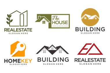 Emlak Logosu, ev logosu ve bina logosu. Tasarım şablonu çizimi