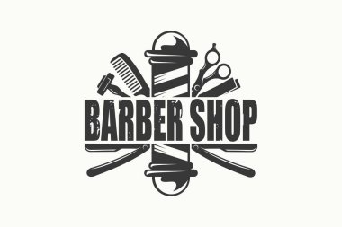 Klasik Berber Dükkanı posterleri, logolar, etiketler, amblemler veya rozetler. Vektör illüstrasyonu