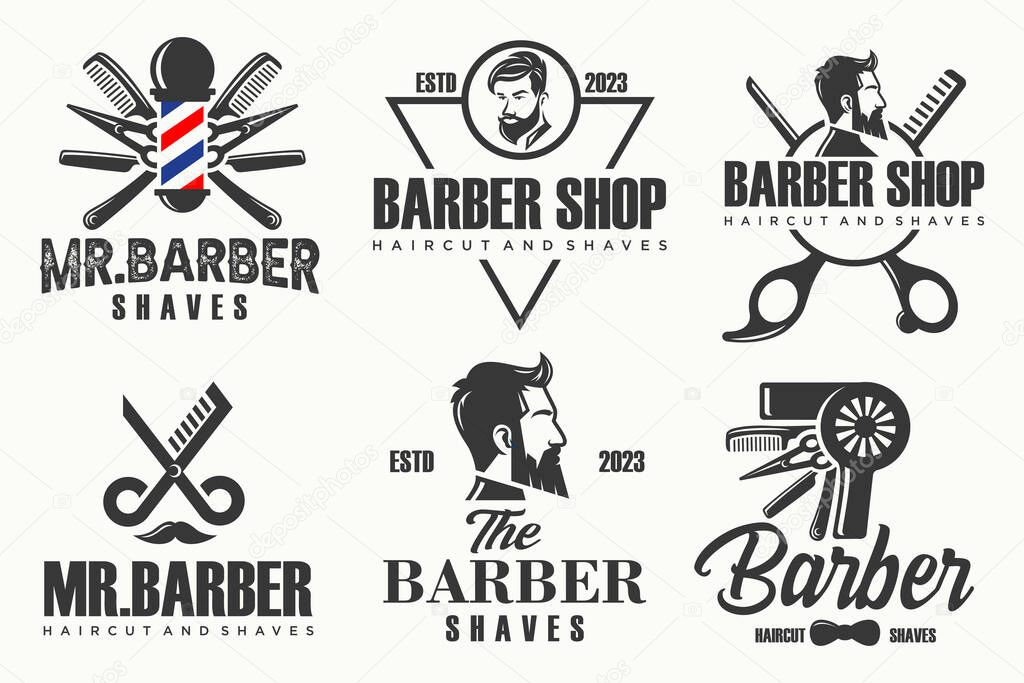 Set of vintage barber shop logo, labels, badges and design element.
