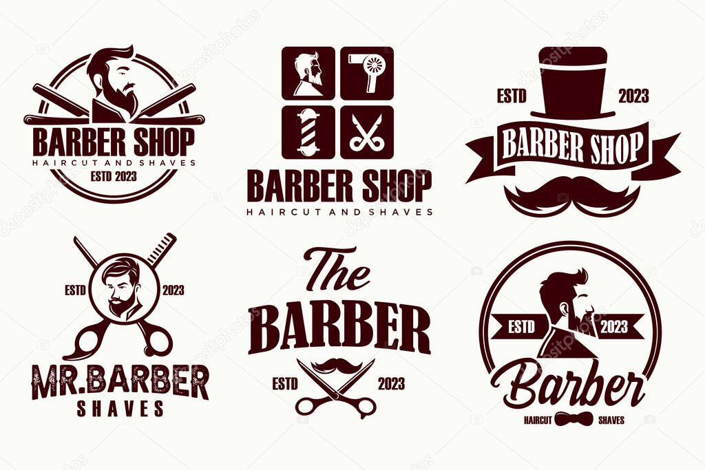 Set of vintage barber shop logo, labels, badges and design element.