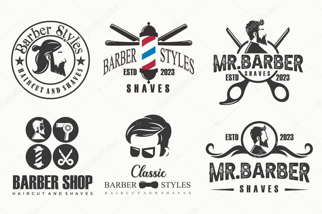 Set of vintage barber shop logo, labels, badges and design element.