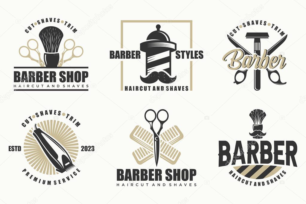 Set of vintage barber shop logo, labels, badges and design element.