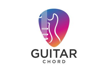 Gitar Logosu Tasarım Vector Stok İllüstrasyonu. Modern müzik, Gitar Dükkanı Logosu. Rock müzik festivali logosu