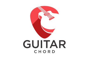 Gitar Logosu Tasarım Vector Stok İllüstrasyonu. Modern müzik, Gitar Dükkanı Logosu. Rock müzik festivali logosu