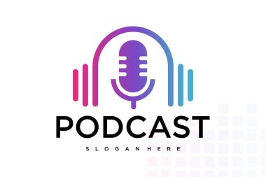 Modern müzik. Mikrofon ve kulaklık ilhamlı podcast. vektör illüstrasyonu.
