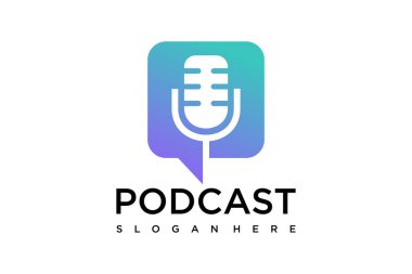 Mikrofon logolu podcast. tasarım şablonu, vektör illüstrasyonu.