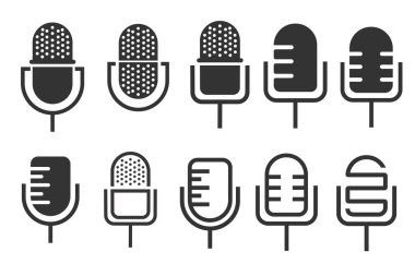 Mikrofon logosu dizaynı. Mikrofon logolu podcast. vektör illüstrasyonu.