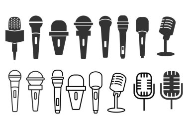 Mikrofon logosu dizaynı. Mikrofon logolu podcast. vektör illüstrasyonu.