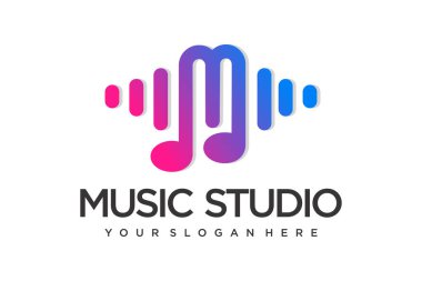 M harfi dalga simgeleri. Müzik dalgaları sembolleri. Ses logoları şablonu. Ses dengeleyicisi fikri.
