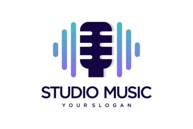 Müzik logosu. mikrofon logosu tasarımı. Mikrofon logosuna sahip podcast.