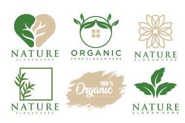 Modern doğal ve organik ürünler logo şablonları ve simgeleri