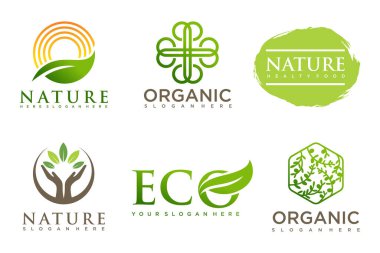 Modern doğal ve organik ürünler logo şablonları ve simgeleri