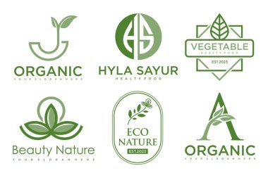 Modern doğal ve organik ürünler logo şablonları ve simgeleri