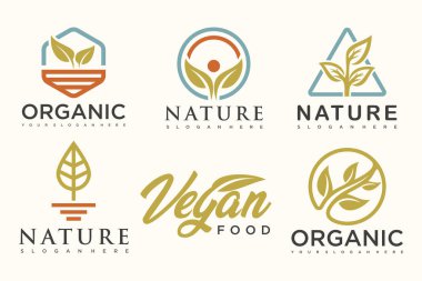 Modern doğal ve organik ürünler logo şablonları ve simgeleri