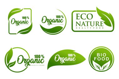 Organik vejetaryen bayrağı. Modern doğal ve organik ürünlerin logo şablonları ve simgeleri..