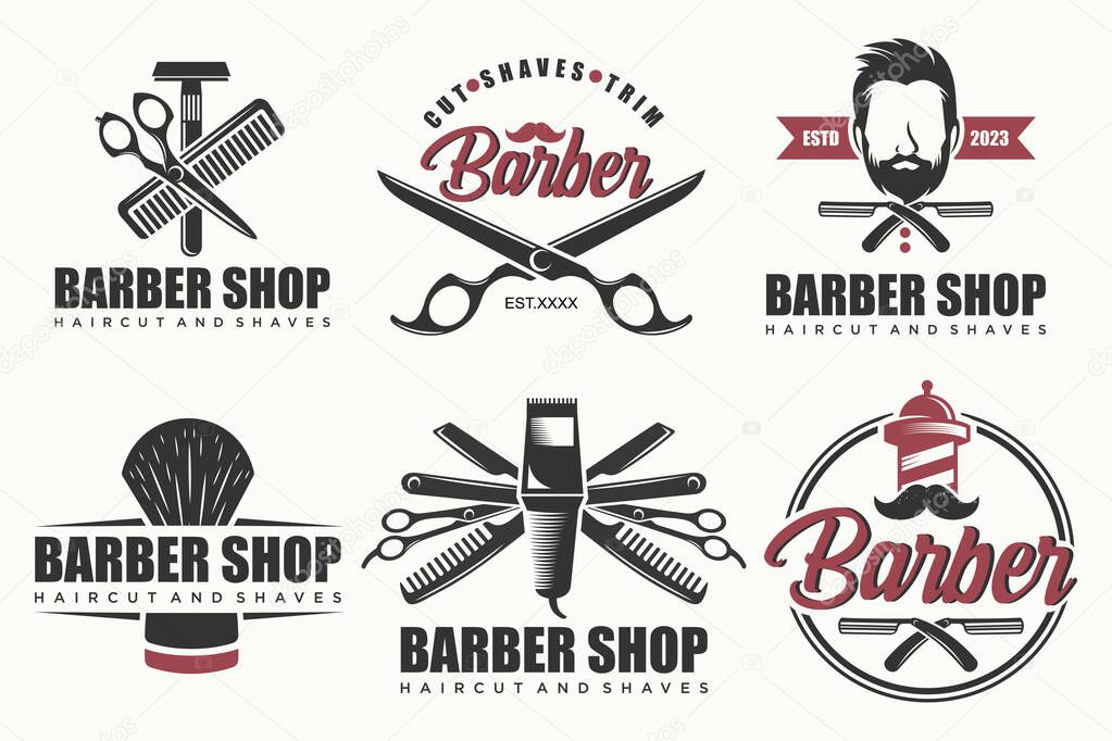 Set of vintage barber shop logo, labels, badges and design element.