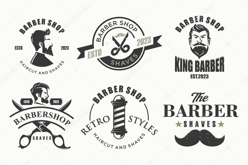 Set of vintage barber shop logo, labels, badges and design element.