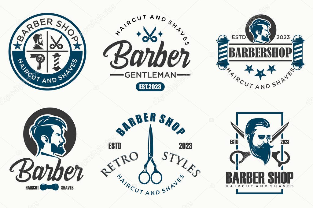 Set of vintage barber shop logo, labels, badges and design element.