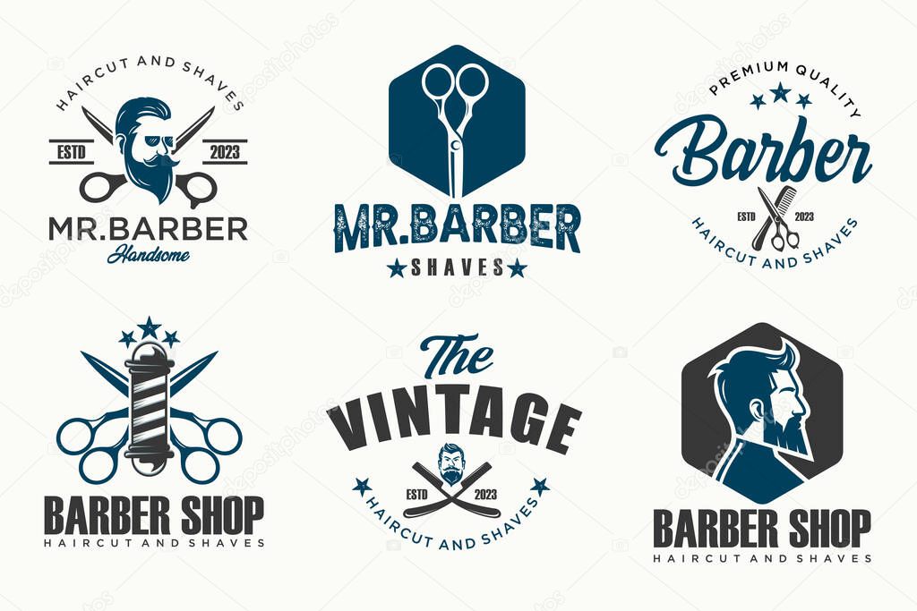 Set of vintage barber shop logo, labels, badges and design element.
