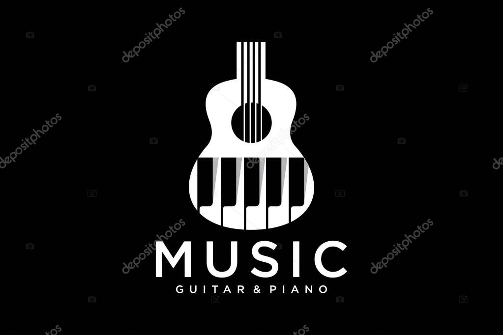 Guitar Strings and Piano Key Music Instrument logo design
