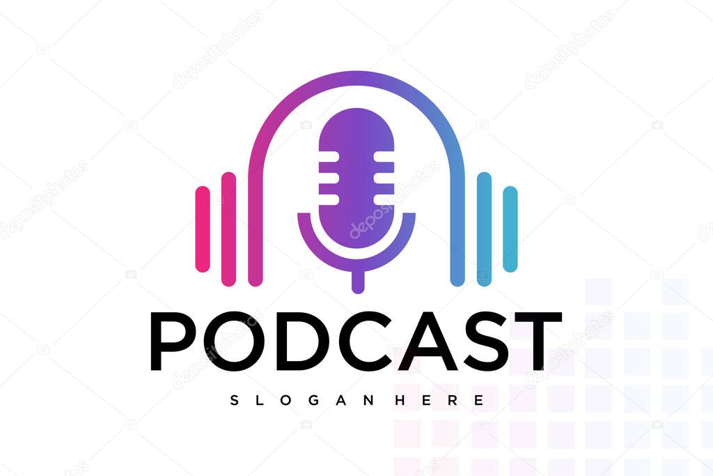 Modern music.Podcast with microphone and headphone logo inspiration. vector illustration.