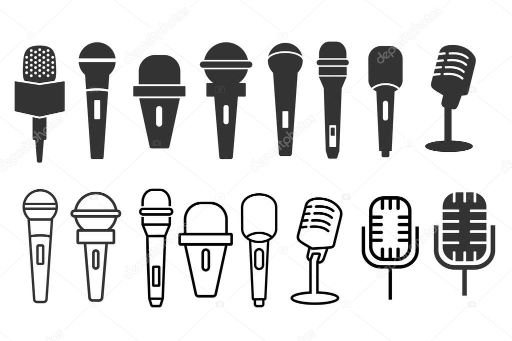 Set of microphone logo design. Podcast with microphone logo inspiration. vector illustration.