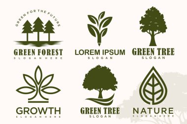 Ağaç logosu dizaynı. Bahçe bitkisi doğal sembolleri kalıbı. Vektör illüstrasyonu.