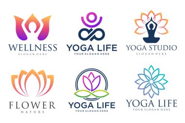 Yoga, Zen, Spa ve Meditasyon logoları, simgeler ve elementler koleksiyonu. Tarz minimalisti. Vektör tasarımı