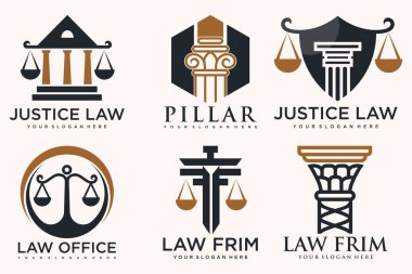 Hukuk bürosunun logoları adalet terazileri, tokmak vs..