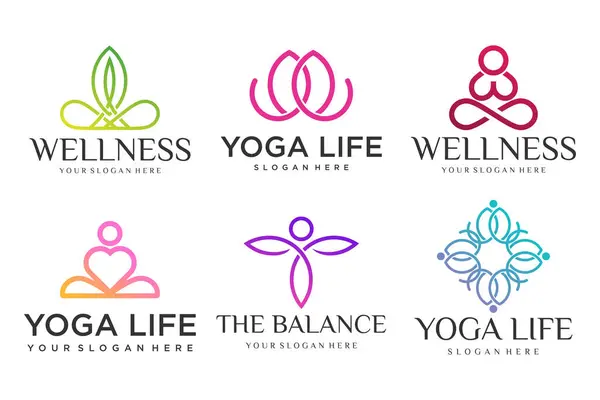 stock vector Collection of Yoga,Zen and Meditation logos,linear icons and elements.style minimalist.Vector design