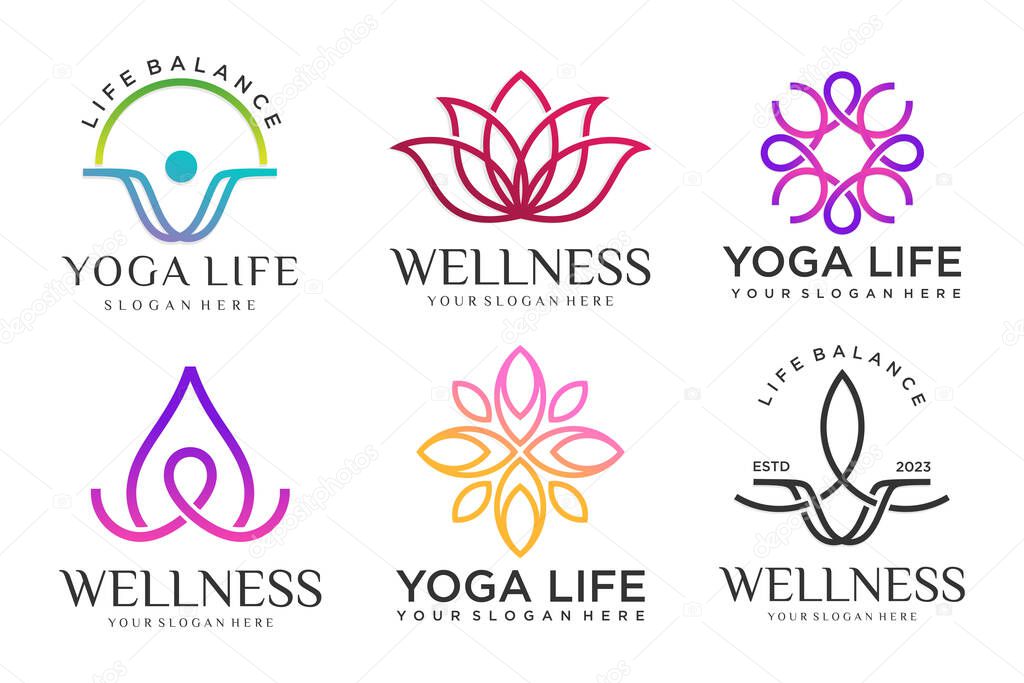 Collection of Yoga,Zen and Meditation logos,linear icons and elements.style minimalist.Vector design