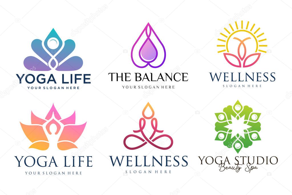 Collection of Yoga,Zen,Spa and Meditation logos ,icons and elements.style minimalist.Vector design