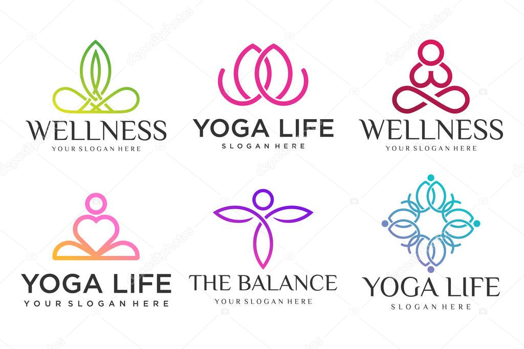 Collection of Yoga,Zen and Meditation logos,linear icons and elements.style minimalist.Vector design